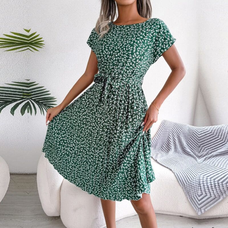 Robe Longue Plissée Taille Haute