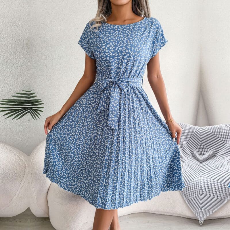 Robe Longue Plissée Taille Haute