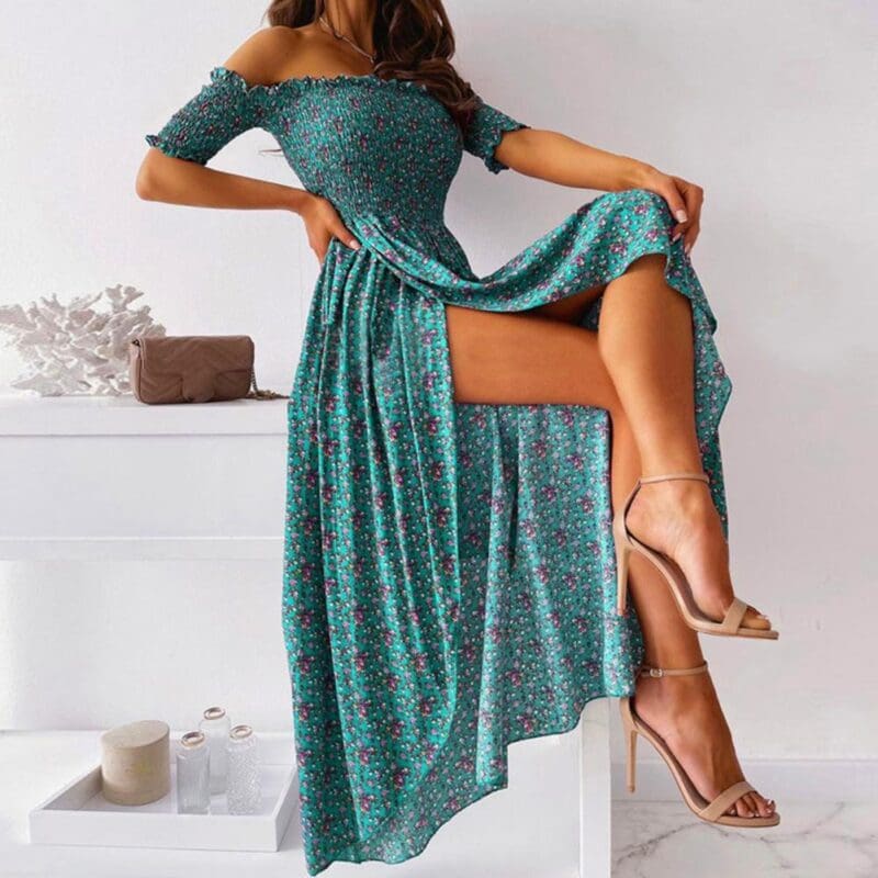 Robe Bohème Longue Fendue sans Bretelles