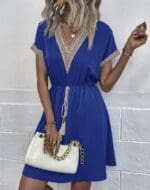 Robe Courte Bohème à Lacets Méditerranéenne