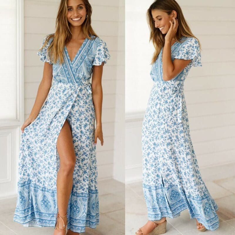 Robe Longue Italienne à Fleurs en Coton