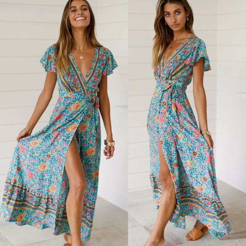 Robe Longue Italienne à Fleurs en Coton