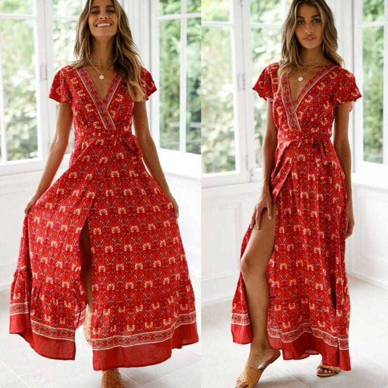 Robe Longue Italienne à Fleurs en Coton