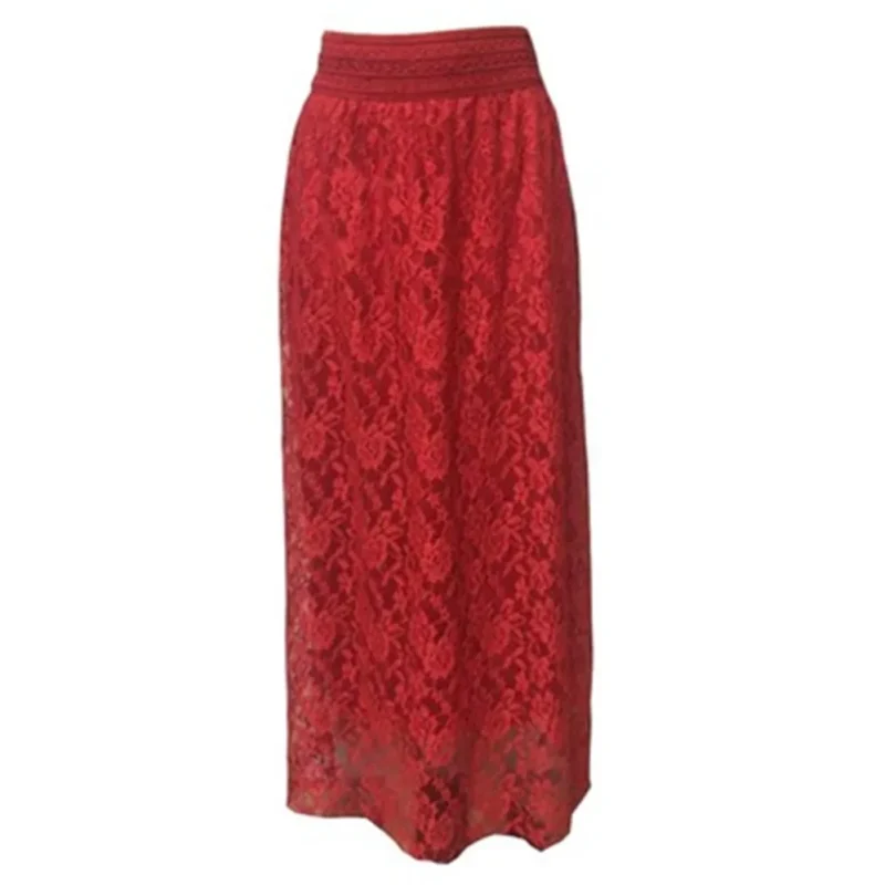 jupe longue dentelle bohème rouge
