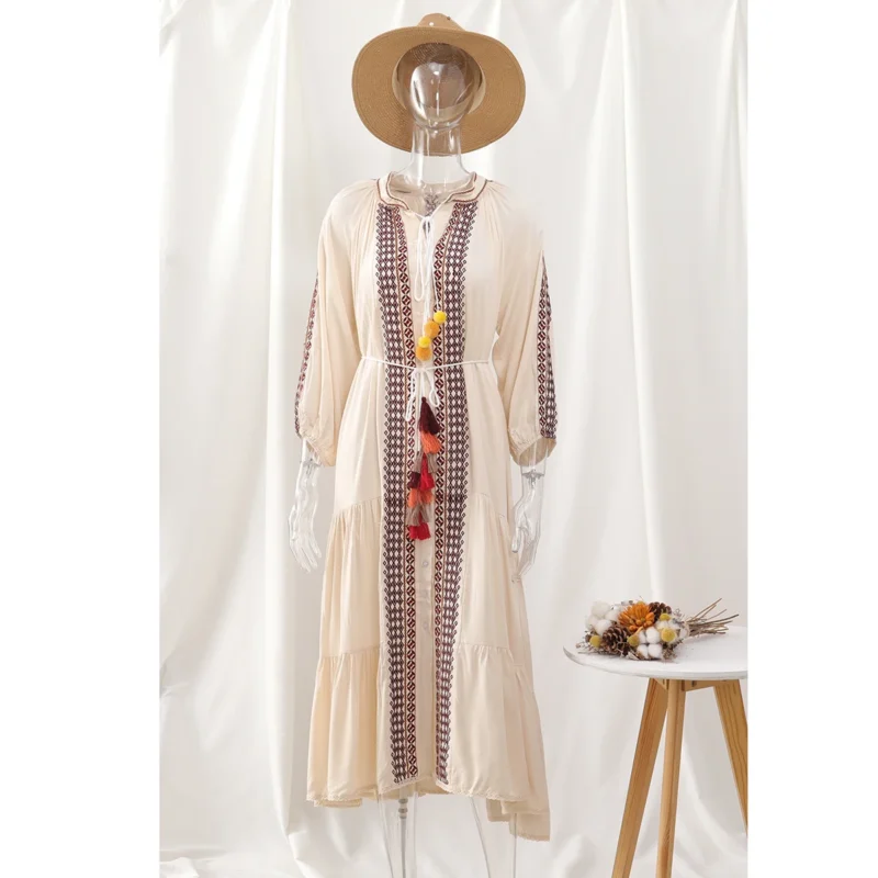 robe boheme 100% coton beige