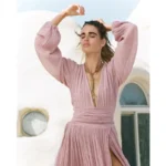 Robe Longue Lin Bohème rose
