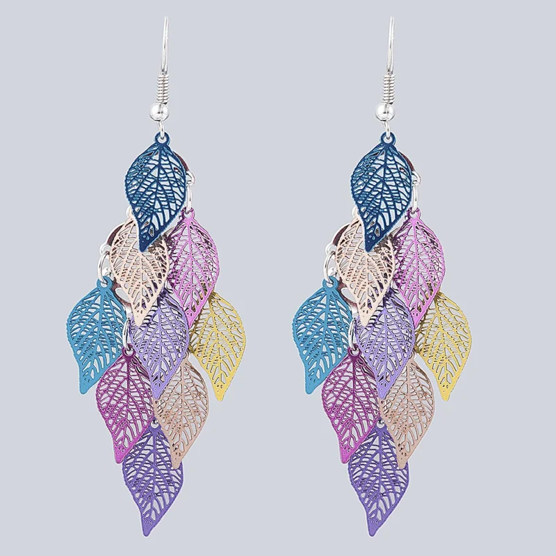 boucle d'oreille bohème feuille arc-en-ciel