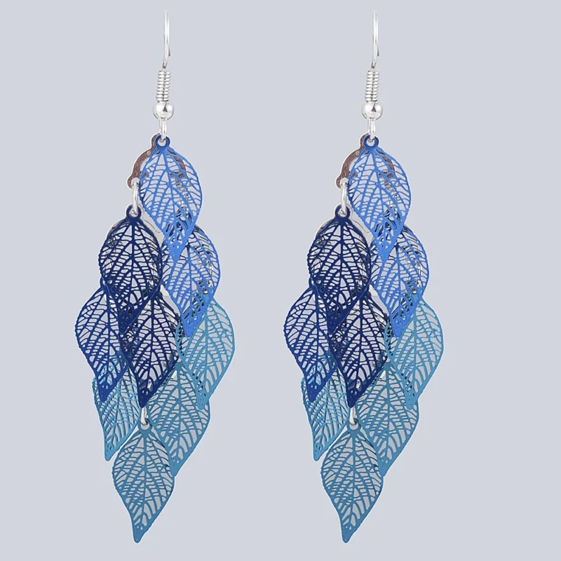 boucle d'oreille bohème feuille bleue