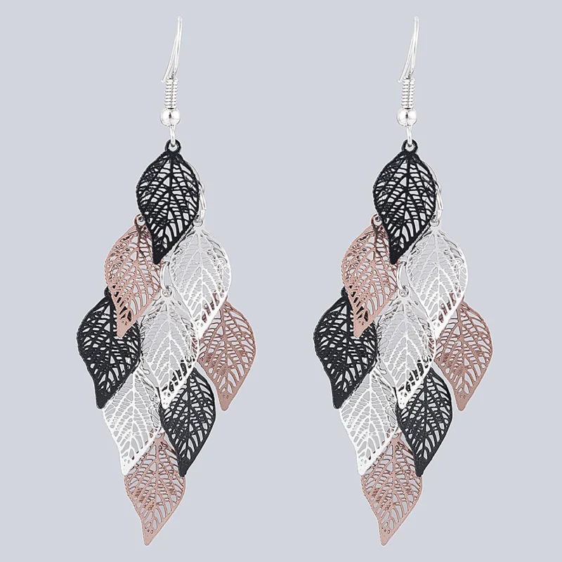 boucle d'oreille bohème feuille noire
