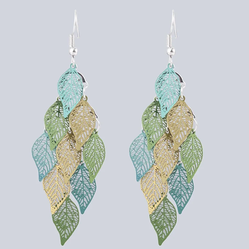 boucle d'oreille bohème feuille verte