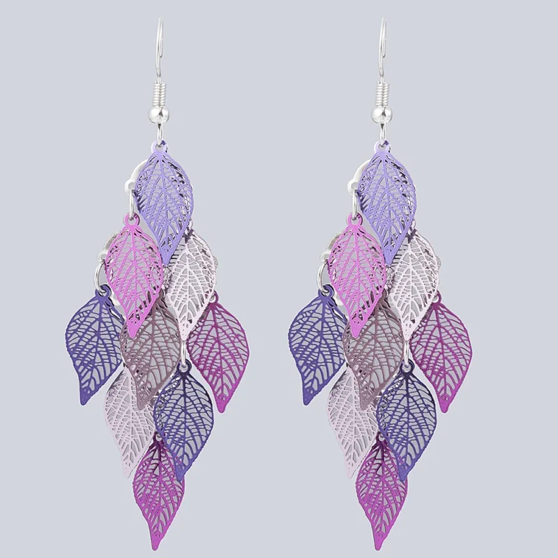 boucle d'oreille bohème feuille violet